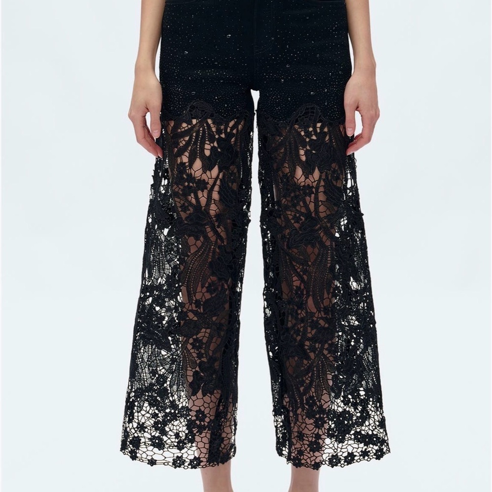 Chic Black Lace Wide Leg Women's Pants